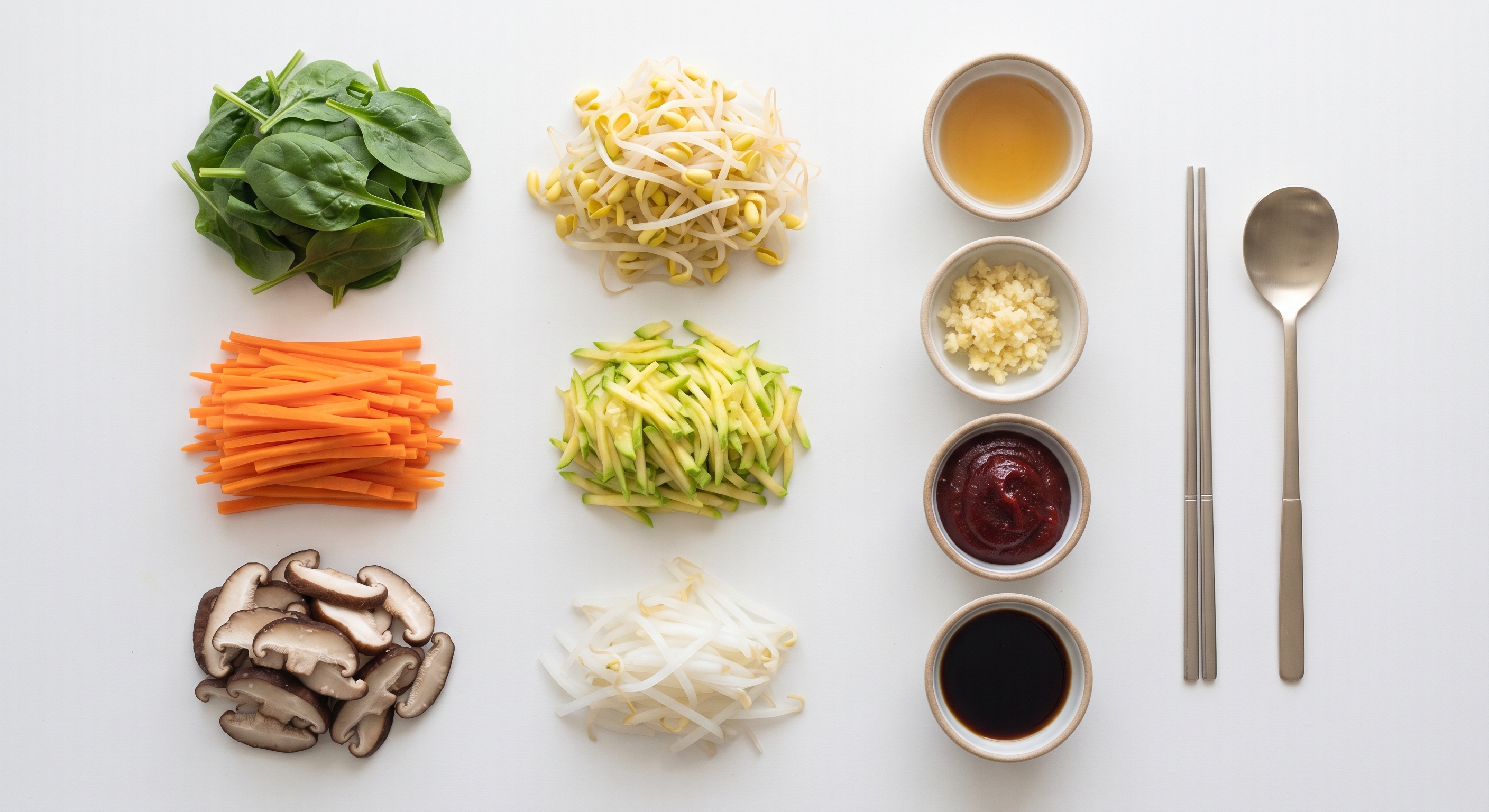 Bibimbap ingredients laid out before cooking