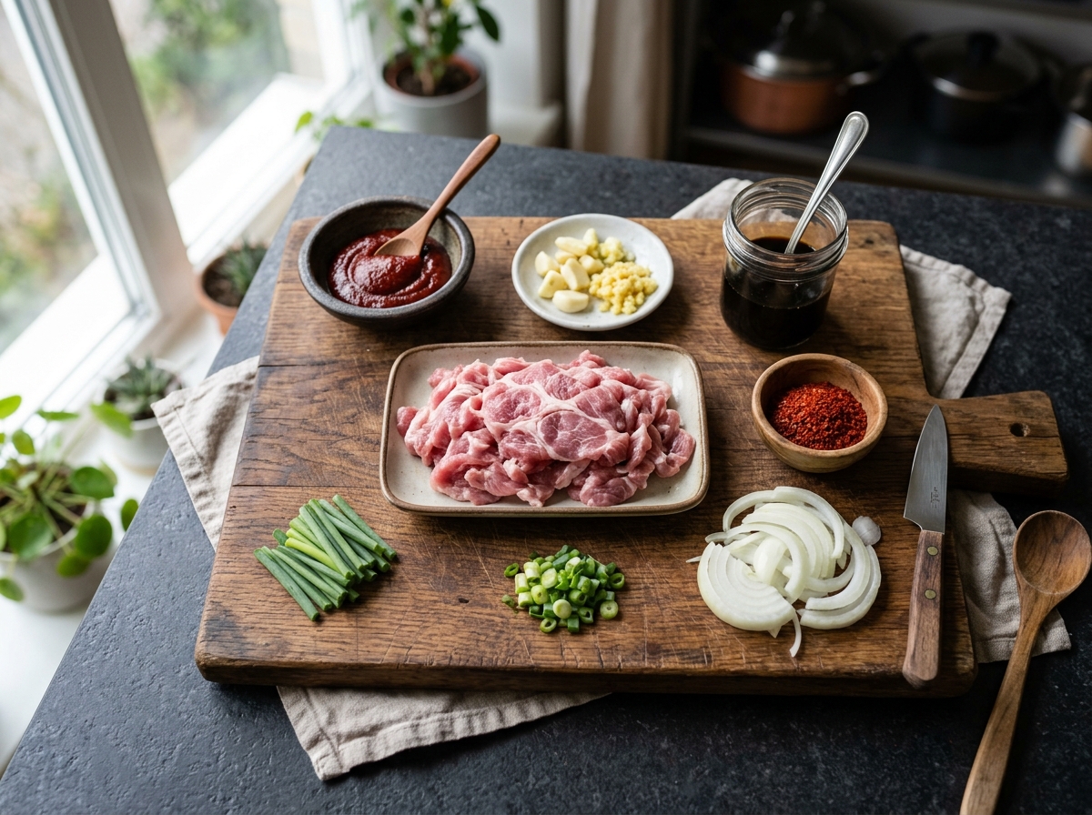 Raw pork and marinade ingredients